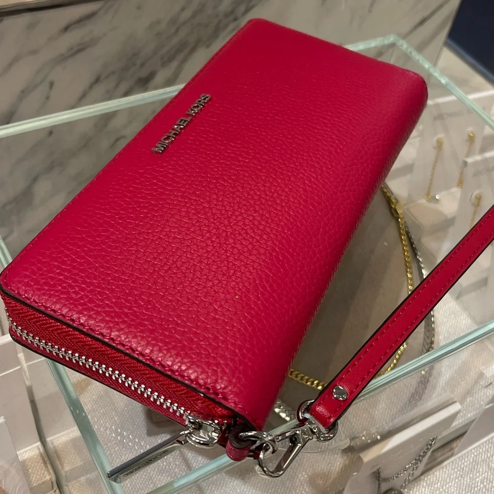 MICHAEL KORS Lg Pebbled Leather Continental Wallet Wristlet Phone Dark Raspberry
